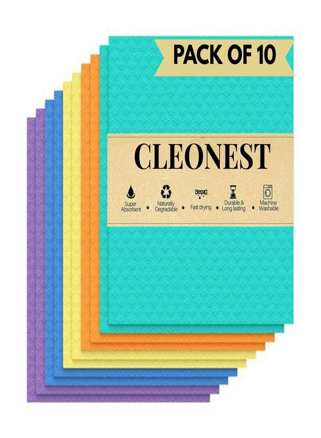 Cleonest Reusable Cellulose Kitchen Sponge Wipes | Pack of 10 | Super Absorbent Cotton Cleaning Cloths for Home, Dishes & Surfaces | Eco-Friendly & Multicolor - Image 1